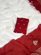 close up view of white russian silk hand embellishment faag saree