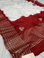 pallu detailing of white russian silk hand embellishment faag saree