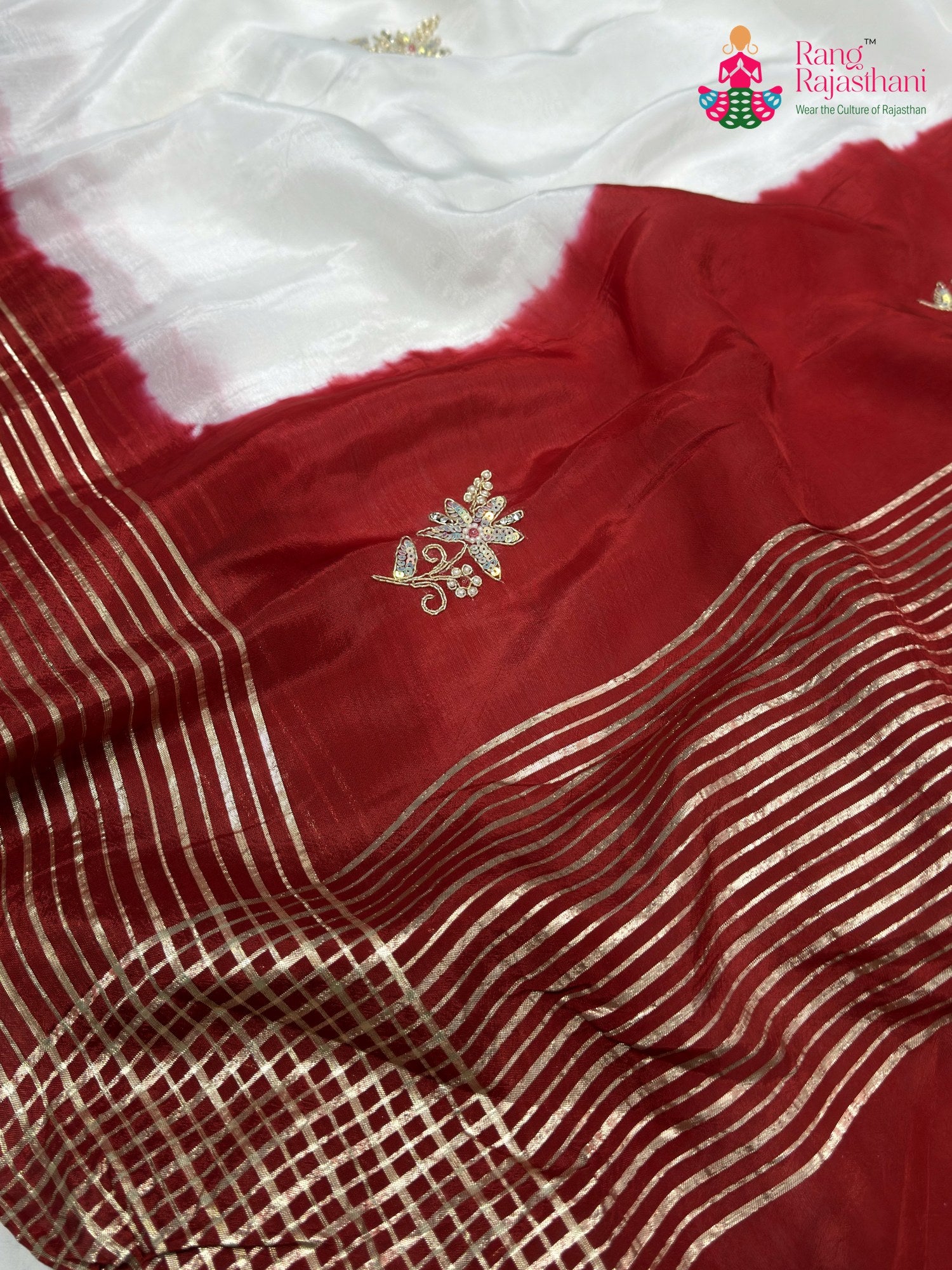 White Pure Russian Silk Hand Embellishment Faag Saree for Festive Celebration | Wedding Saree