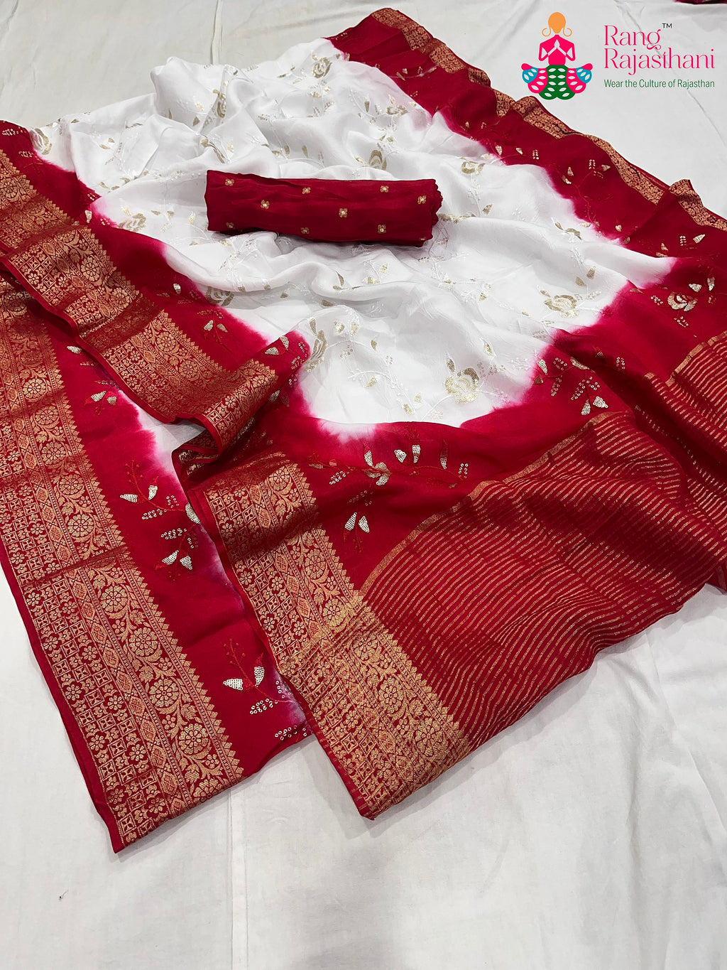 complete look of white pure Russian silk sequin saree 
