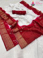 complete look of white pure Russian silk sequin saree 