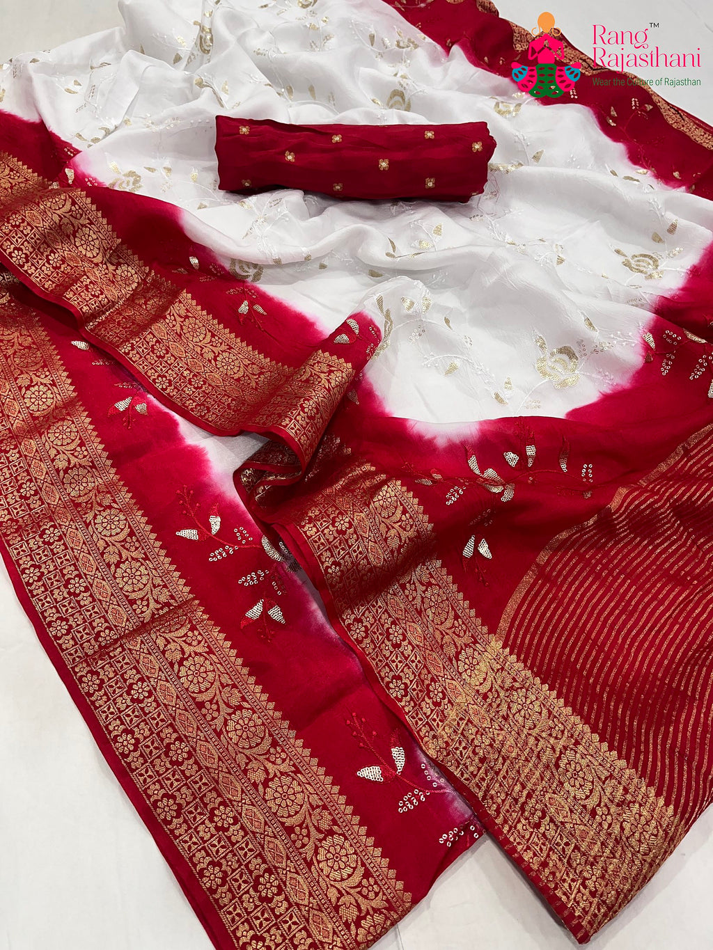 pallu detailing of white pure Russian silk sequin saree 