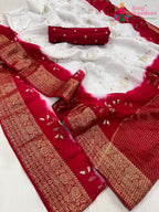pallu detailing of white pure Russian silk sequin saree 