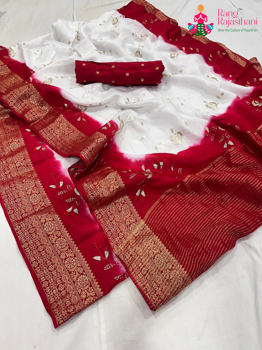 white pure Russian silk sequin saree for festive celebration by Rang Rajasthani