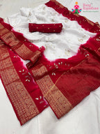 white pure Russian silk sequin saree for festive celebration by Rang Rajasthani