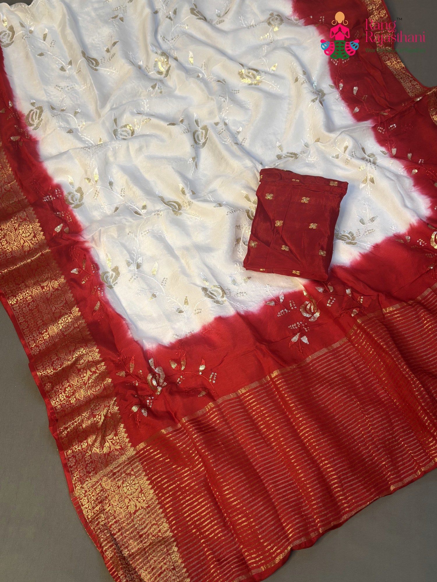 White Pure Russian Silk Sequin Faag Saree for Festive Celebration | New Season