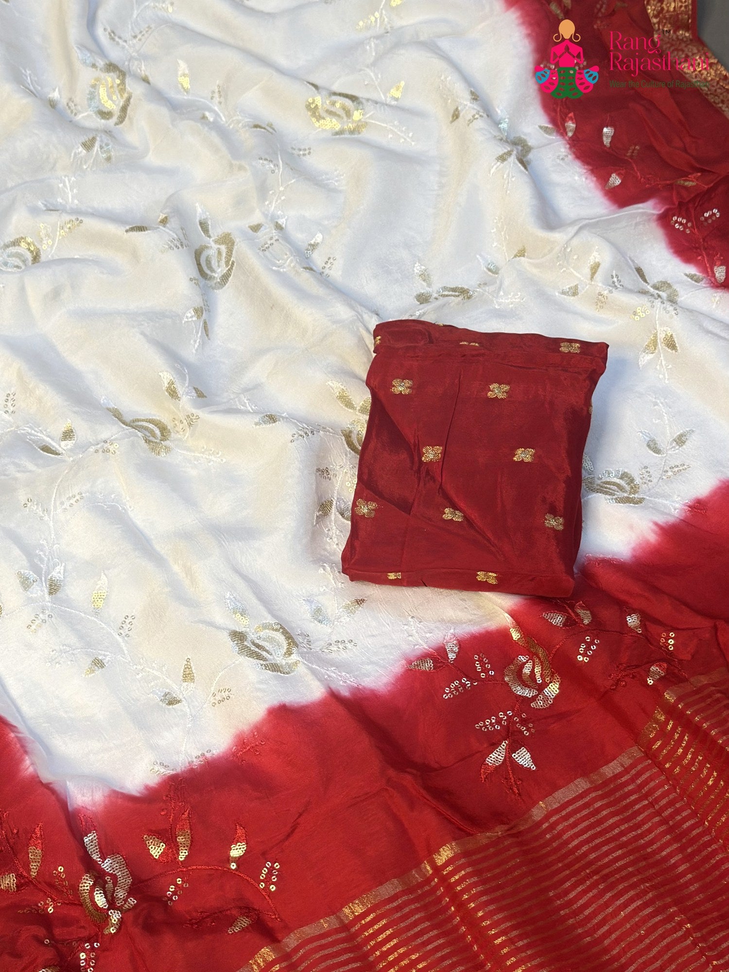 White Pure Russian Silk Sequin Faag Saree for Festive Celebration | New Season