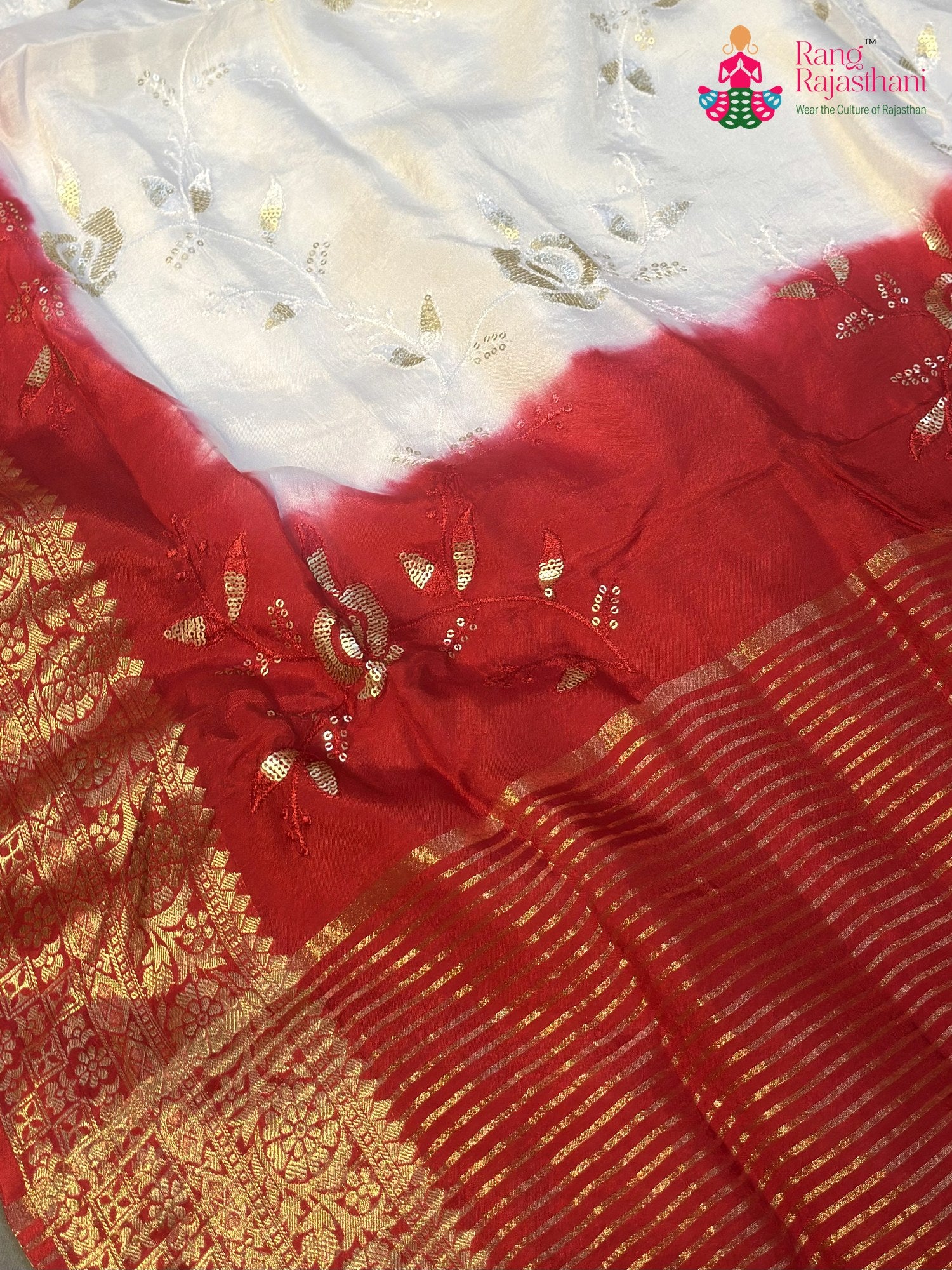 White Pure Russian Silk Sequin Faag Saree for Festive Celebration | New Season