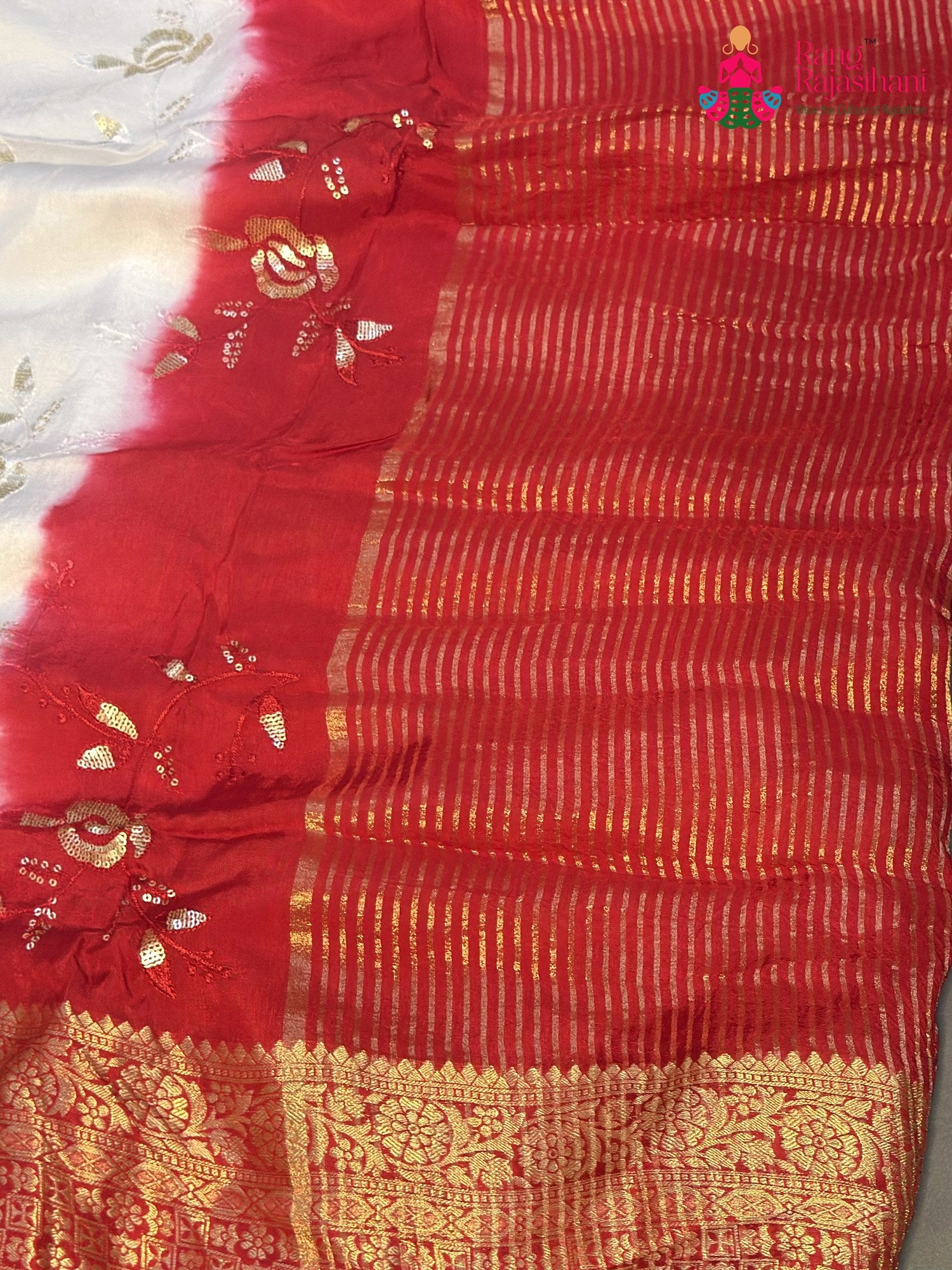 White Pure Russian Silk Sequin Faag Saree for Festive Celebration | New Season
