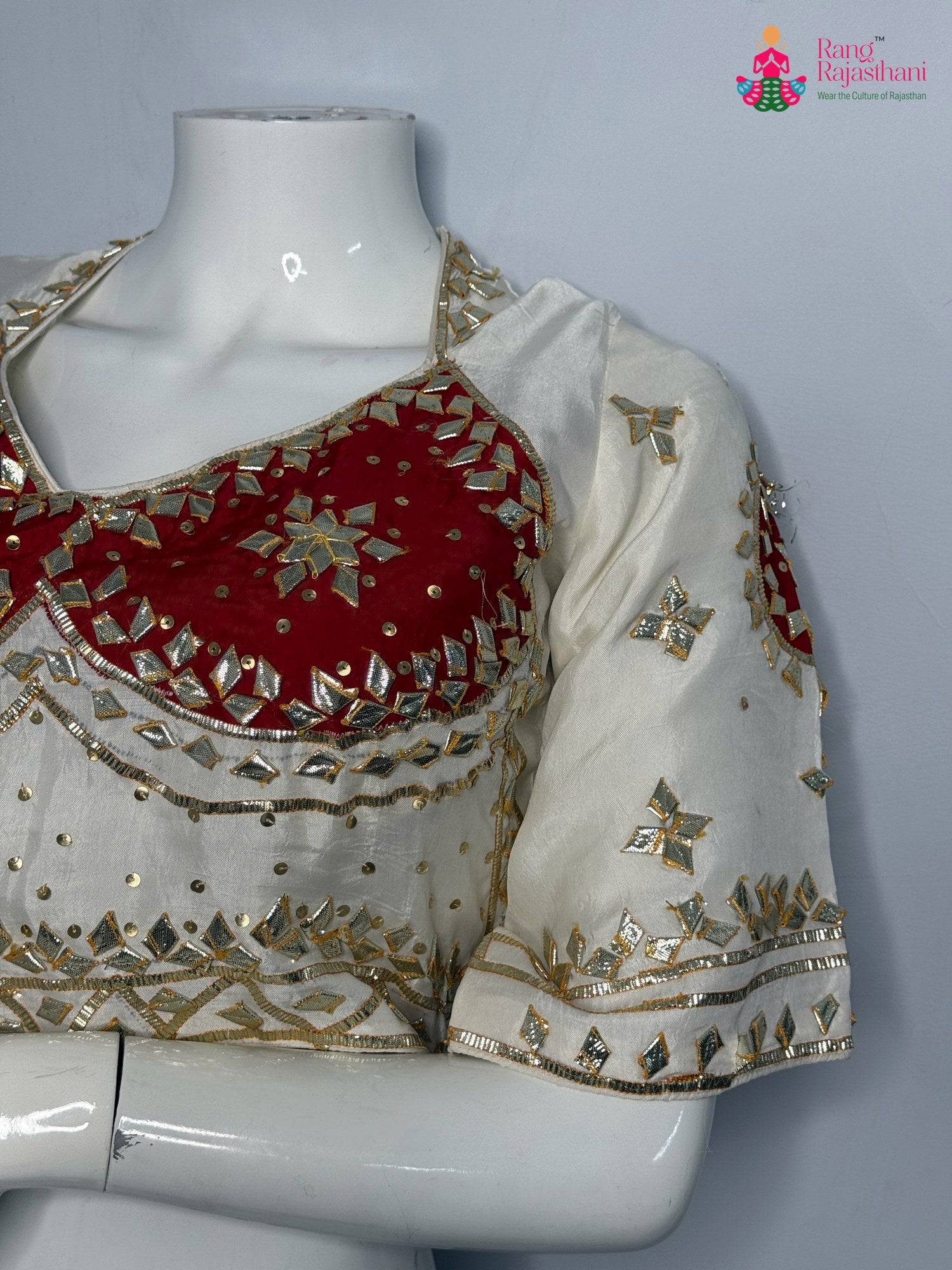 white pure upada silk gota patti blouse 3759 by Rang Rajasthani