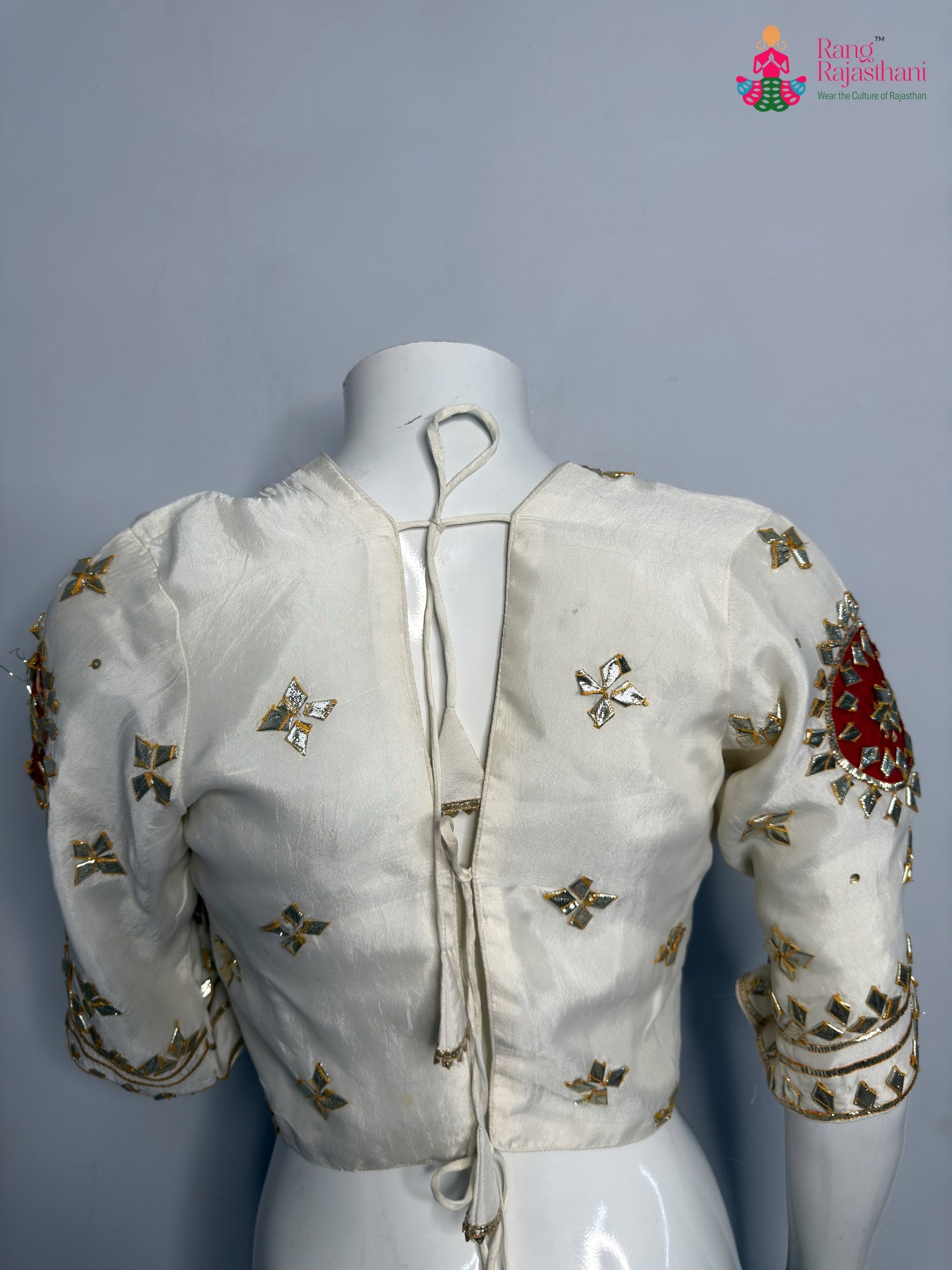 complete look of white pure upada silk gota patti blouse 3759