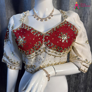 White Pure Upada Silk Gota Patti Blouse for Wedding Guest | Latest Pick