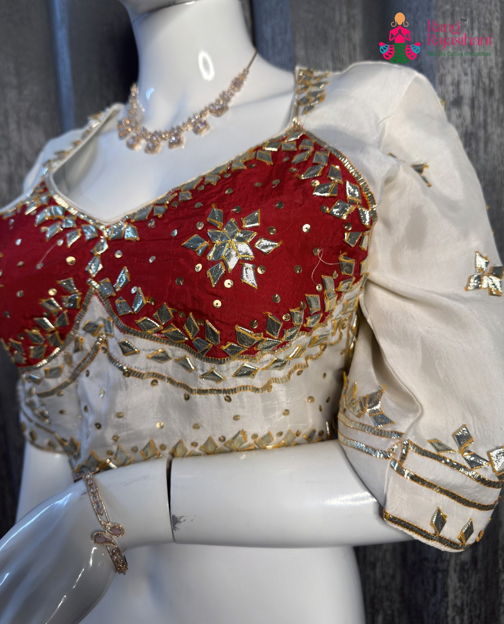 White Pure Upada Silk Gota Patti Blouse for Wedding Guest | Premium Drape
