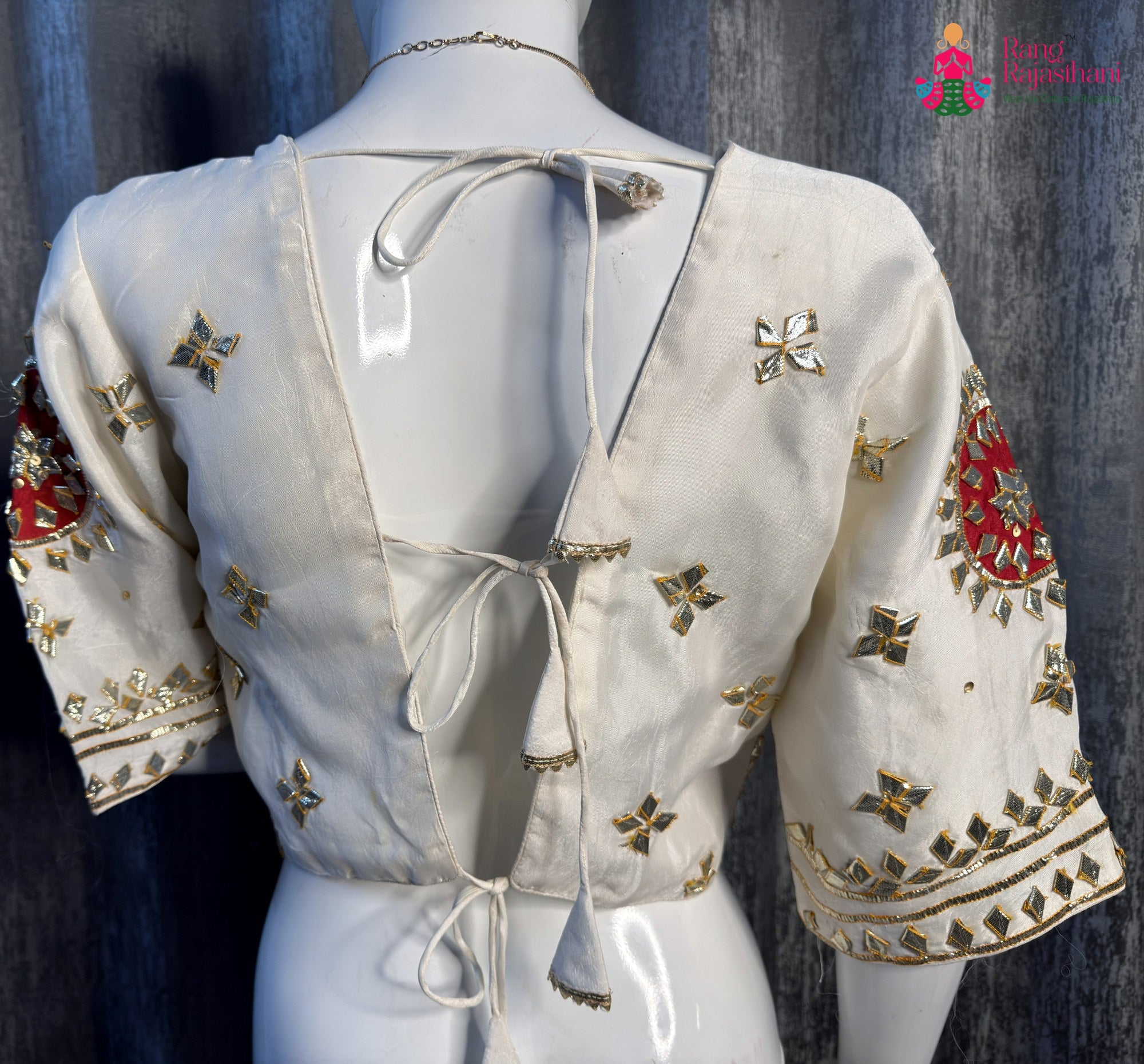 White Pure Upada Silk Gota Patti Blouse for Wedding Guest | Premium Drape
