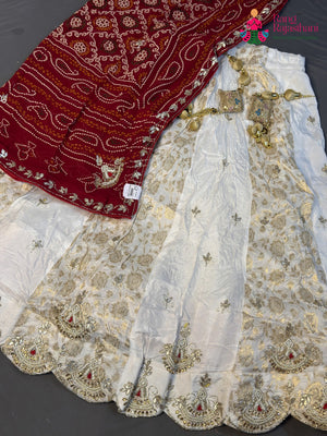 White Pure Upada Silk Hand Embellishment Lehenga Chunni for Mayra Ceremony | Luxury Edit