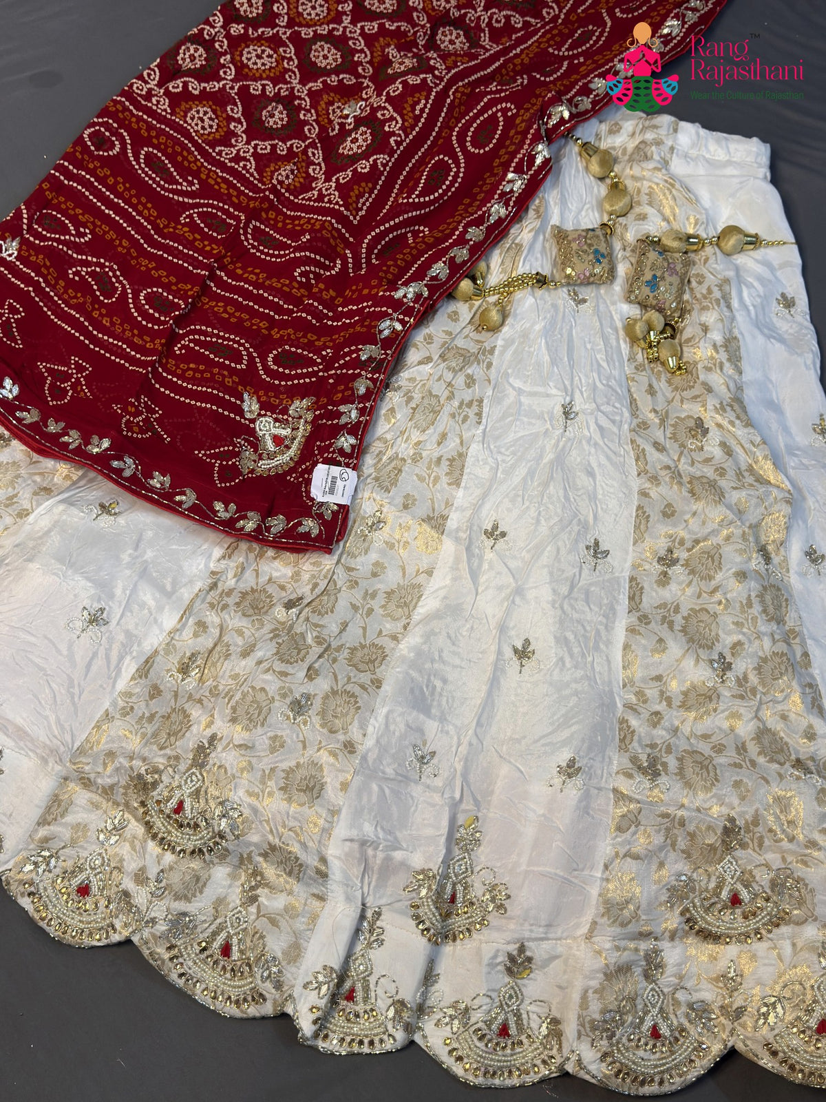 white pure upada silk hand embellishment lehenga chunni ethnic wear by Rang Rajasthani