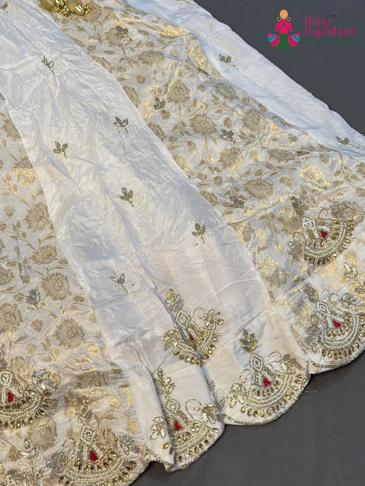 lehenga flare detailing of white pure upada silk hand embellishment lehenga chunni