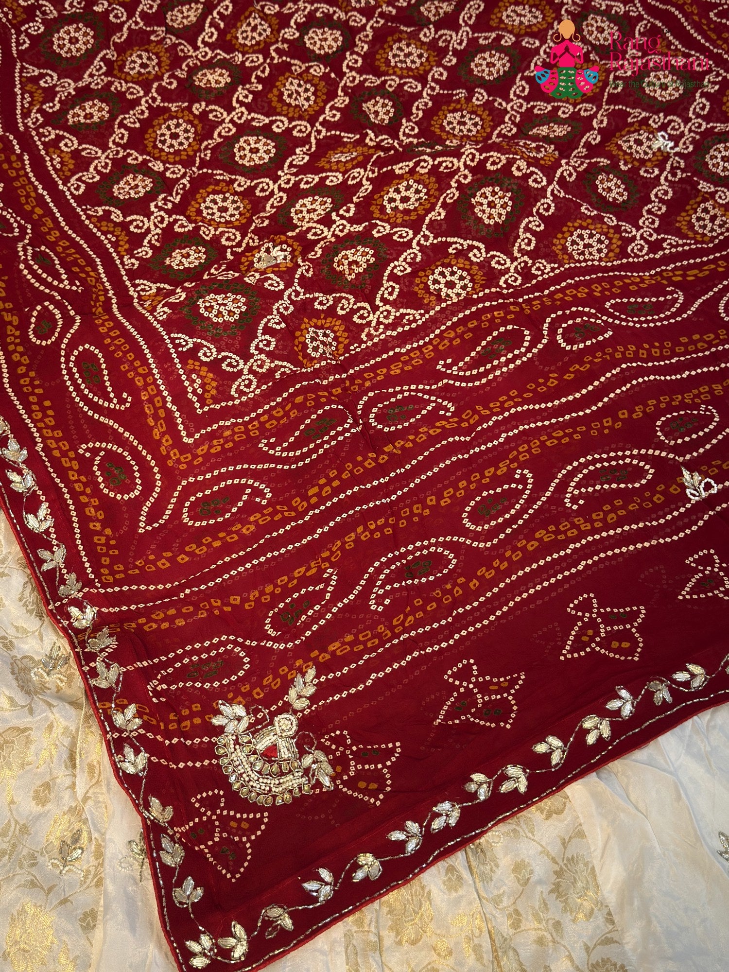 chunni detail of white pure upada silk hand embellishment lehenga chunni
