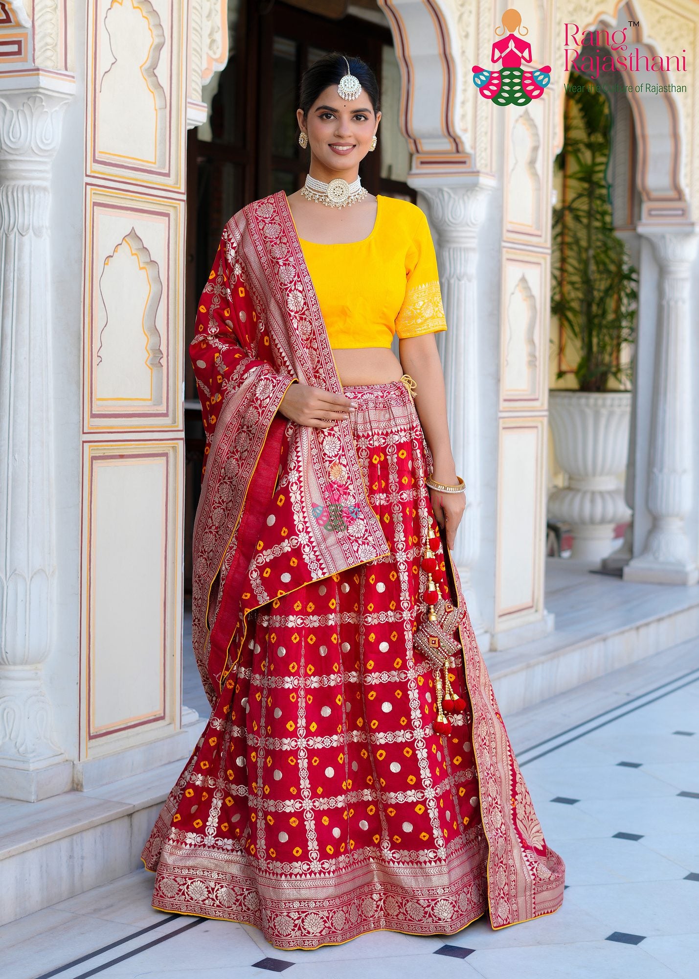 yellow and Red Ghatchola lehenga chunni | Rang Rajasthani