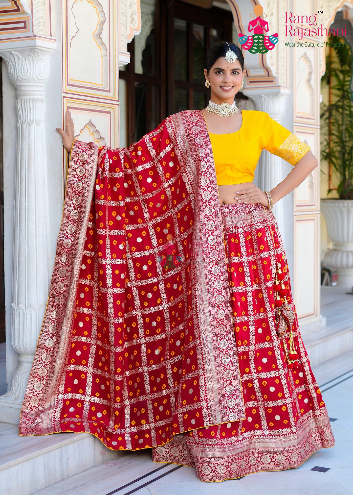 yellow and Red Ghatchola lehenga chunni | Rang Rajasthani