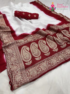 complete look of white russian silk banarasi zari weave faag saree 