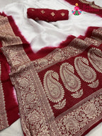 white russian silk banarasi zari weave faag saree for wedding guest wear by Rang Rajasthani