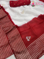 white russian silk hand embellishment faag saree for festive celebration by Rang Rajasthani