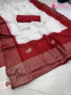 complete look of white russian silk hand embellishment faag saree 