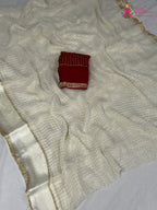 white soft georgette banarasi zari weave saree ethnic wear by Rang Rajasthani