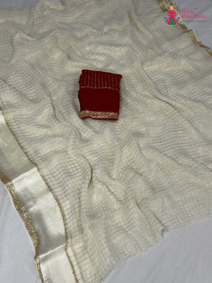 White Soft Georgette Banarasi Zari Weave Saree for Festive Celebration | Buy Today