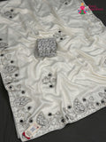 White Synthetic Swarovski Saree for Wedding Guest | Buy Now