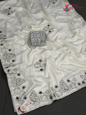 White Art Silk Swarovski Saree for Wedding Guest | Buy Today