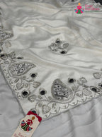 White Synthetic Swarovski Saree for Wedding Guest | Buy Now