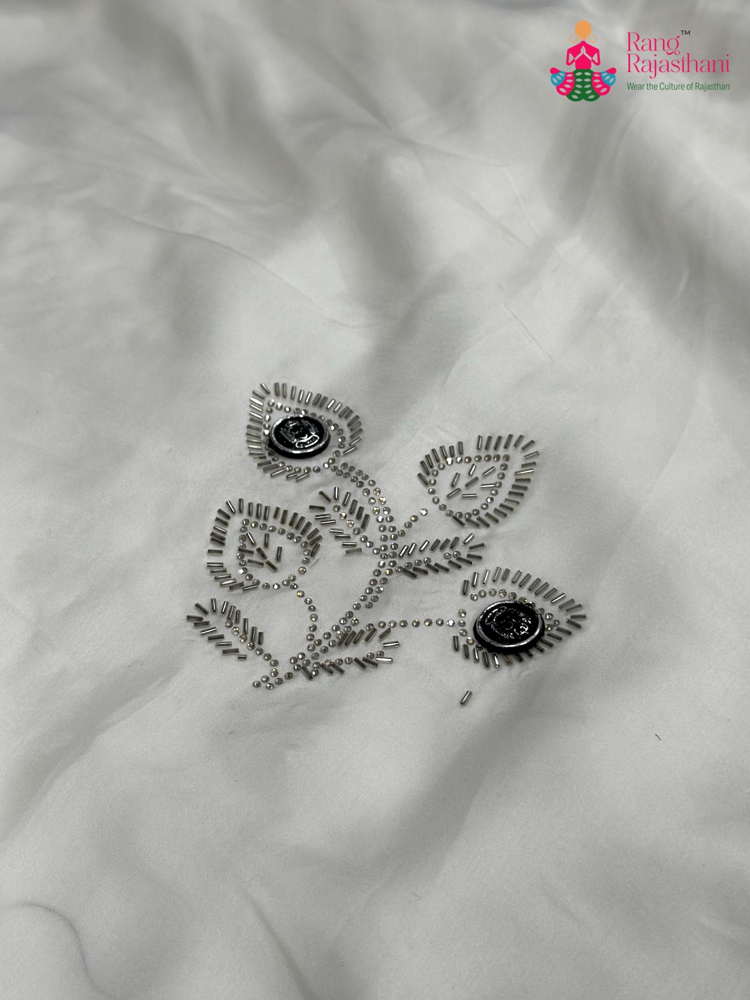 White Synthetic Swarovski Saree for Wedding Guest | Buy Now