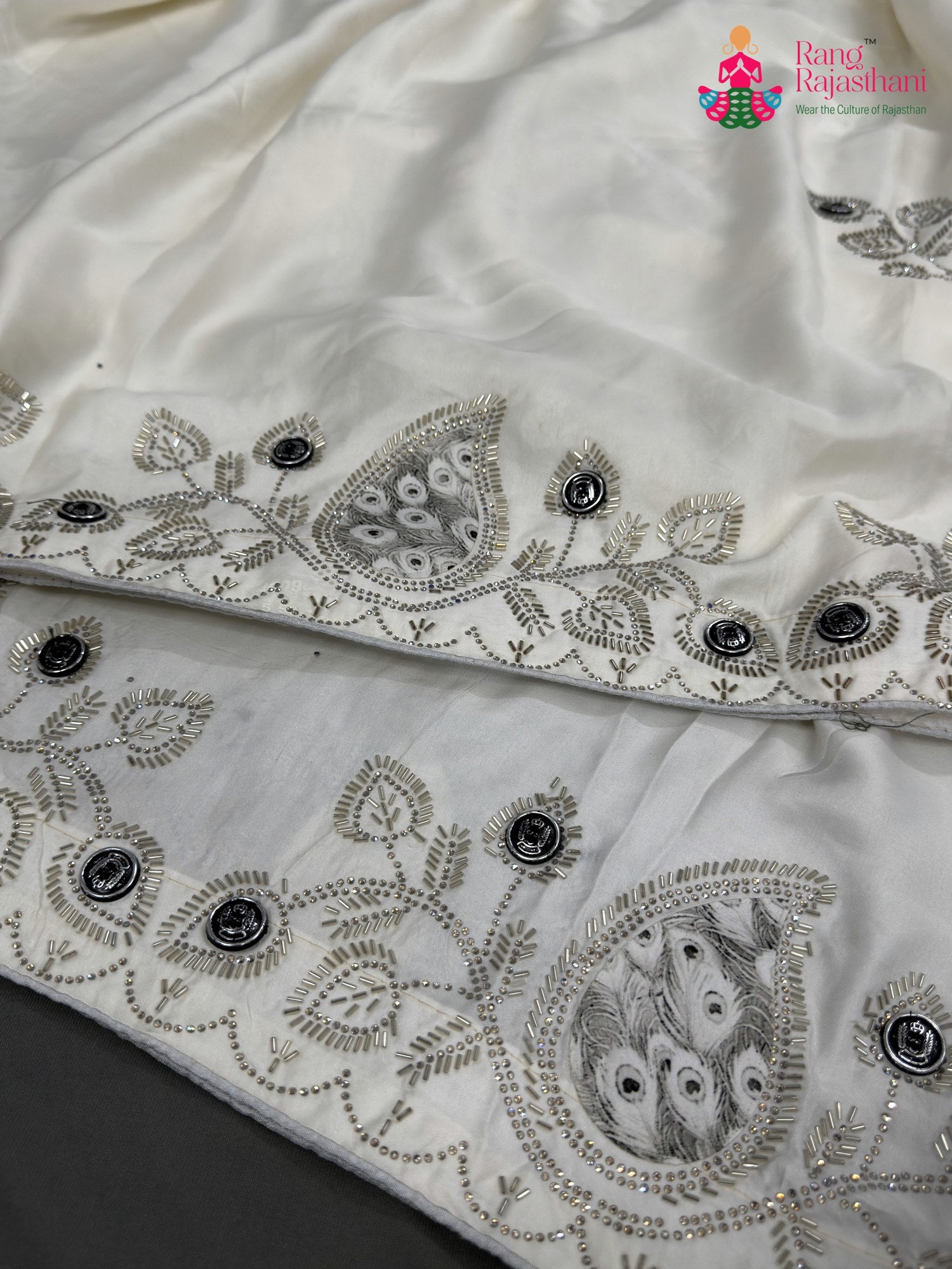 White Synthetic Swarovski Saree for Wedding Guest | Buy Now