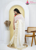 Beige Pure Ho Silk Mirror Saree for Wedding Guest | Exclusive Pick