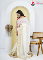 Ivory Pure Ho Silk saree with Mirror Work side drape view