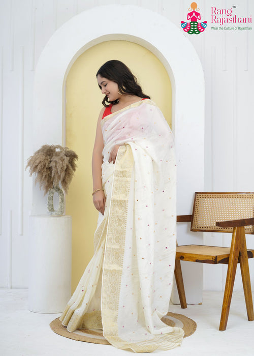Beige Pure Ho Silk Mirror Saree for Wedding Guest | Exclusive Pick main-image