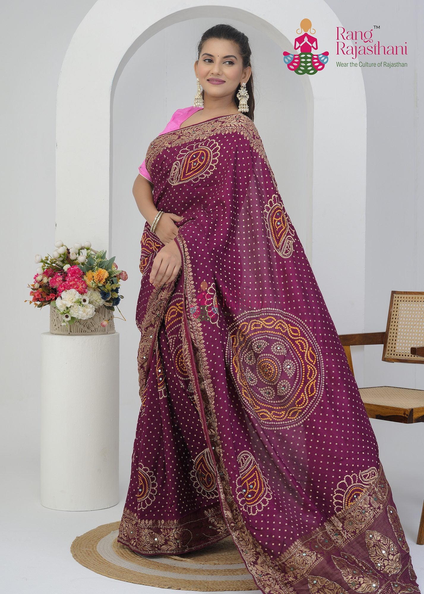 Wine Bandhani saree— Wedding saree| Rang Rajasthani