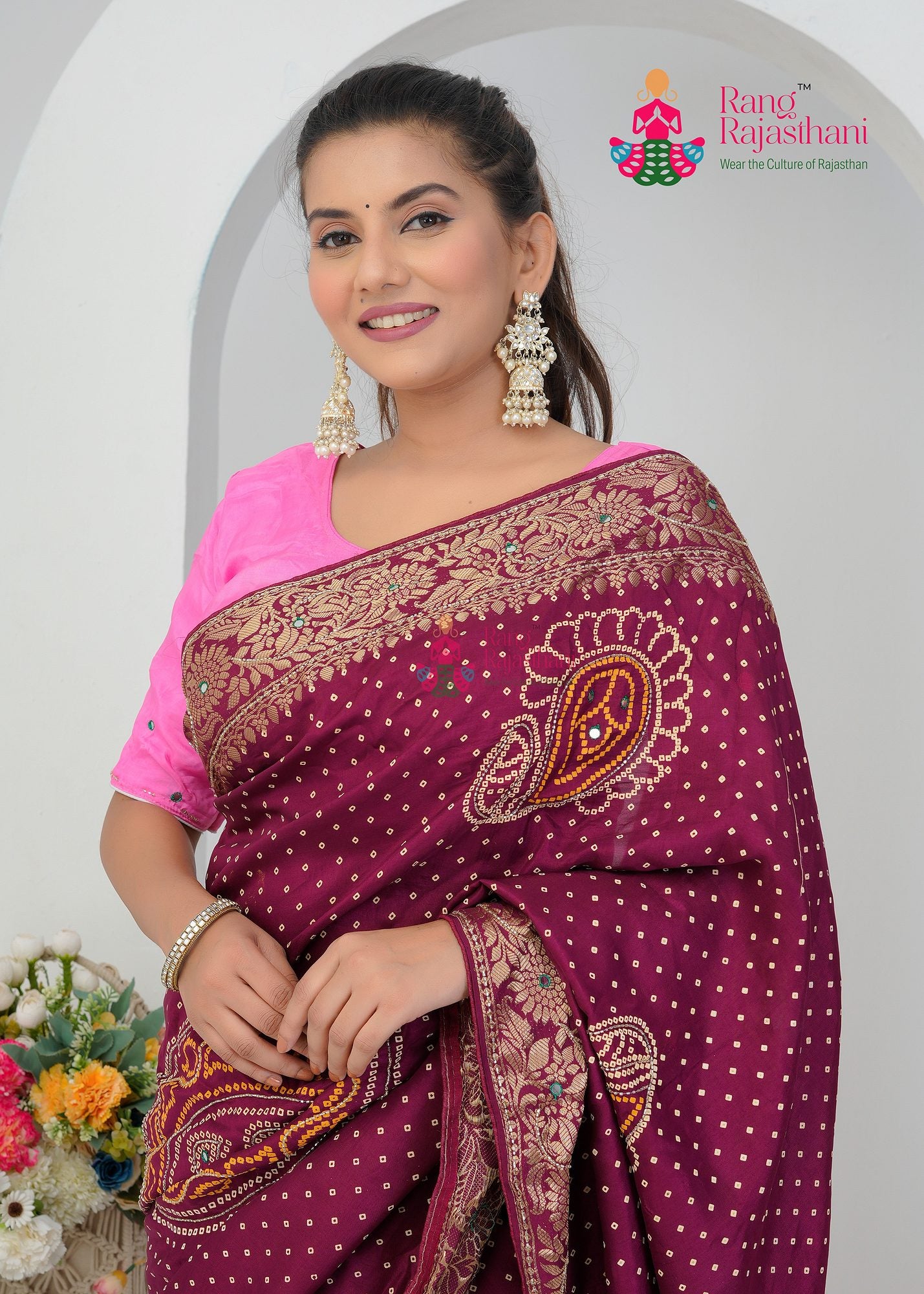 Wine Bandhani saree— Wedding saree| Rang Rajasthani