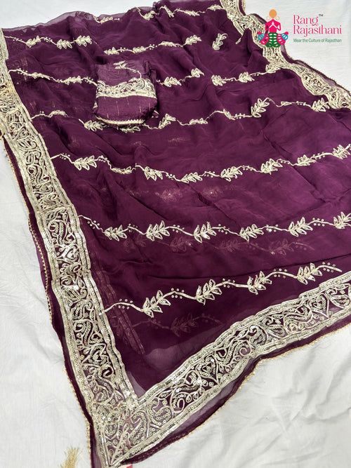 Wine Chiffon Gota Patti Saree : Silent Flow main-image