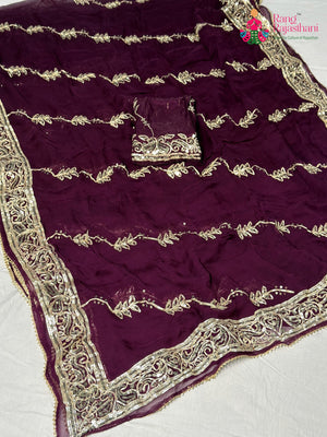 Wine Chiffon Gota Patti Saree for Raksha Bandhan | Curated Pick
