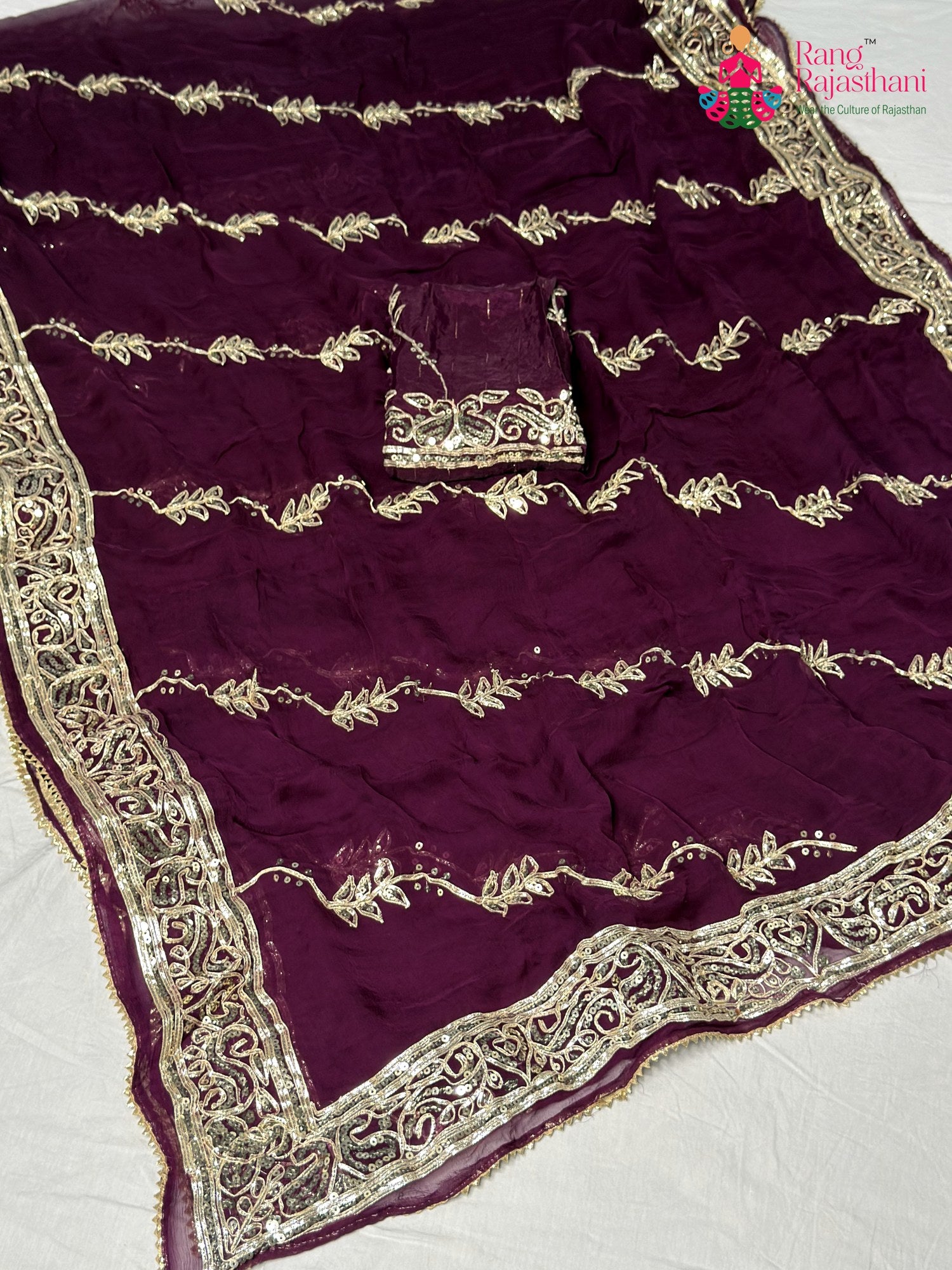 Wine Chiffon Gota Patti Saree for Raksha Bandhan | Curated Pick
