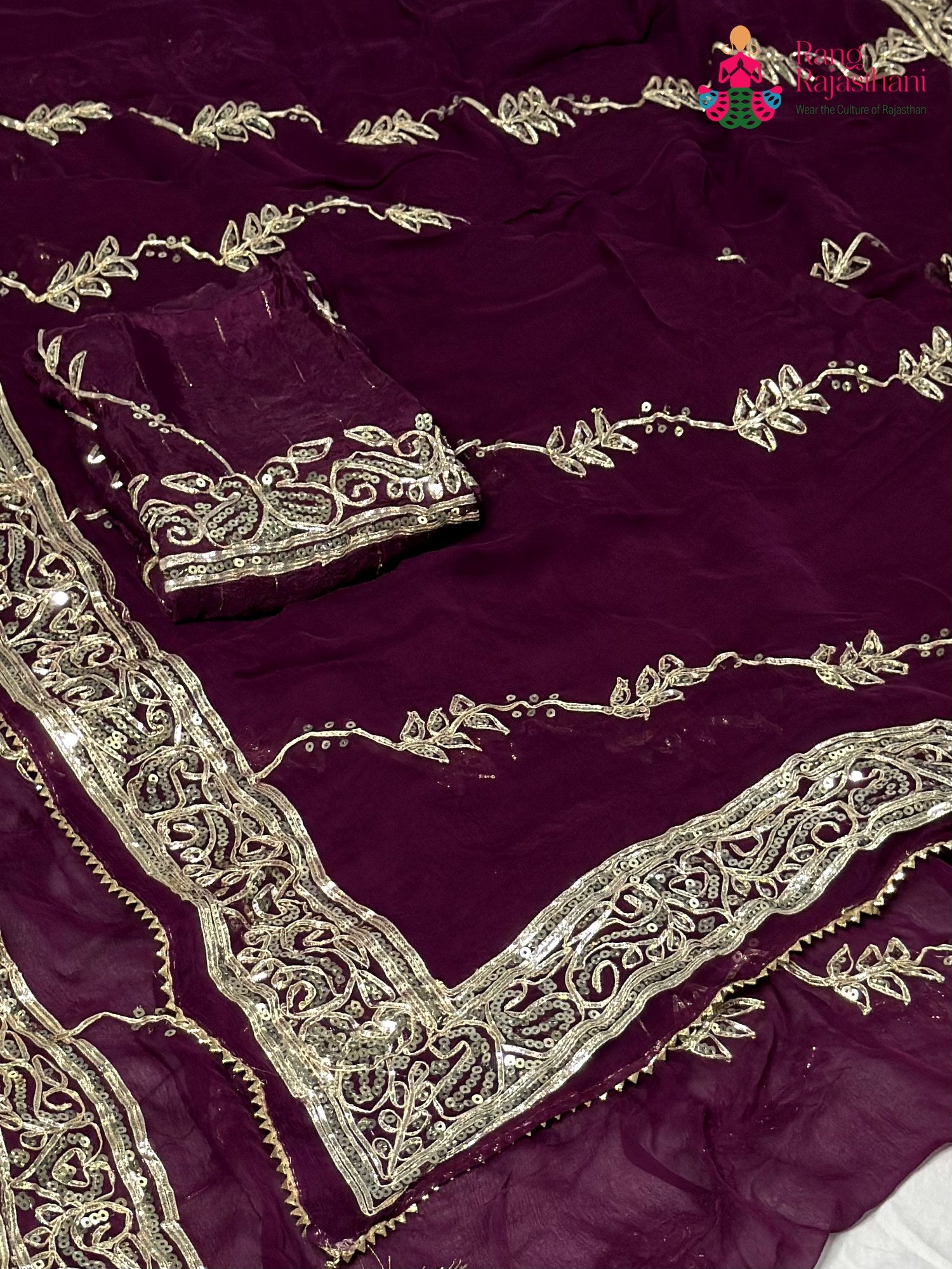 Wine Chiffon Gota Patti Saree for Raksha Bandhan | Curated Pick