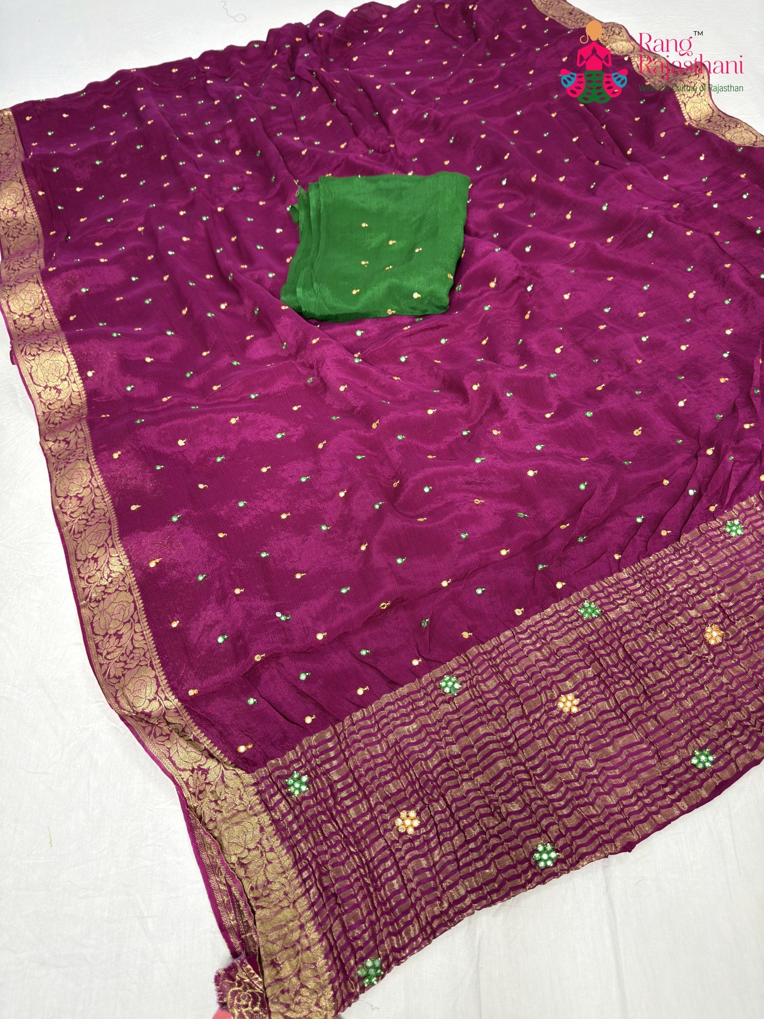 wine chinnon banarasi zari weave saree for bridal wear by Rang Rajasthani