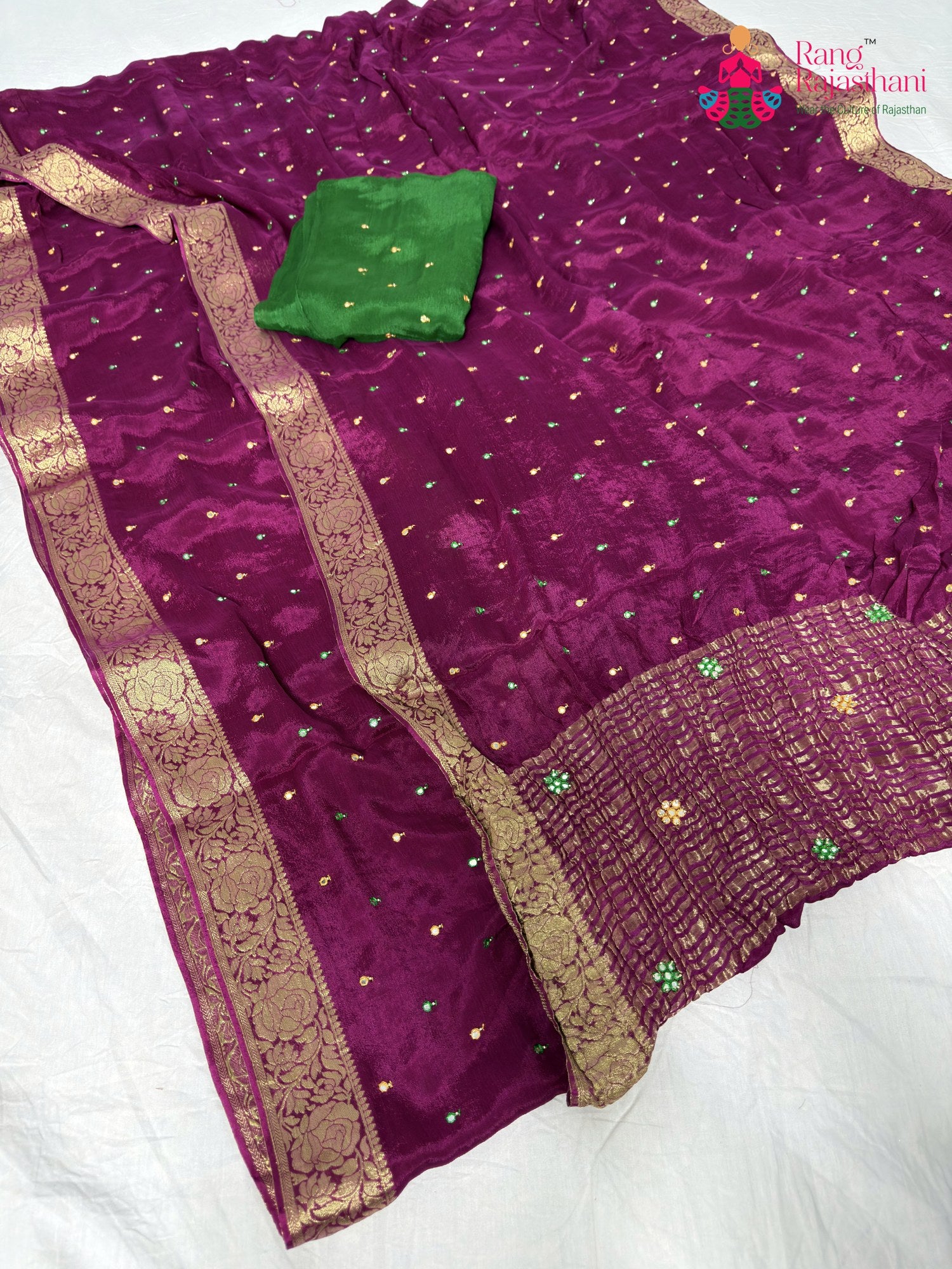 complete look of wine chinnon banarasi zari weave saree