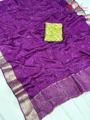 Wine Chinnon Jacquard Weave Plain Saree for Sangeet Night | Luxe Collection