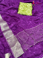 pallu detailing of wine chinnon jacquard weave saree