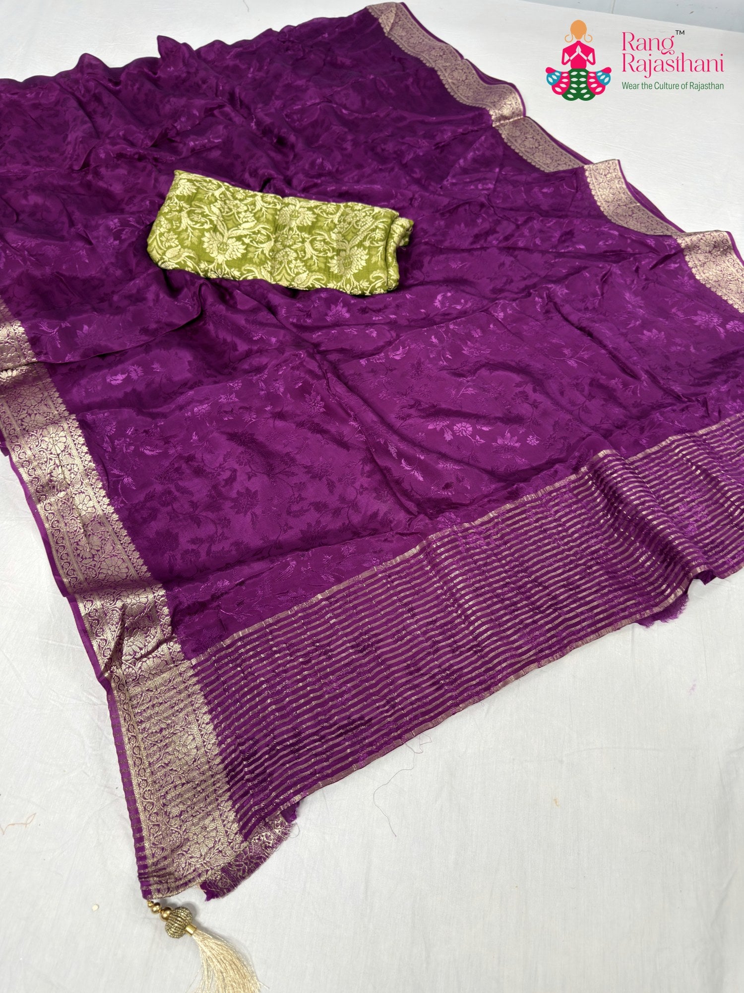 wine chinnon jacquard weave saree for sangeet night by Rang Rajasthani