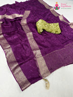 close up detailing of wine chinnon jacquard weave saree